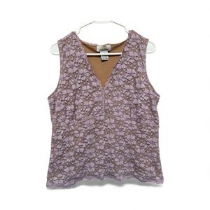 Vintage Y2K Era Kathleen Kirkwood Lavender Floral Lace V-Neck Blouse Size Large
